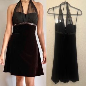 Blondie Nites 5 Y2K Black Gothic Velvet Sequin Halter Tulle Formal Mini Dress